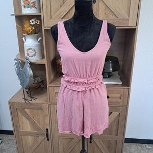 One Clothing Los Angeles Romper Pink Scoop Neck Ruffle Elastic Waist Beachy